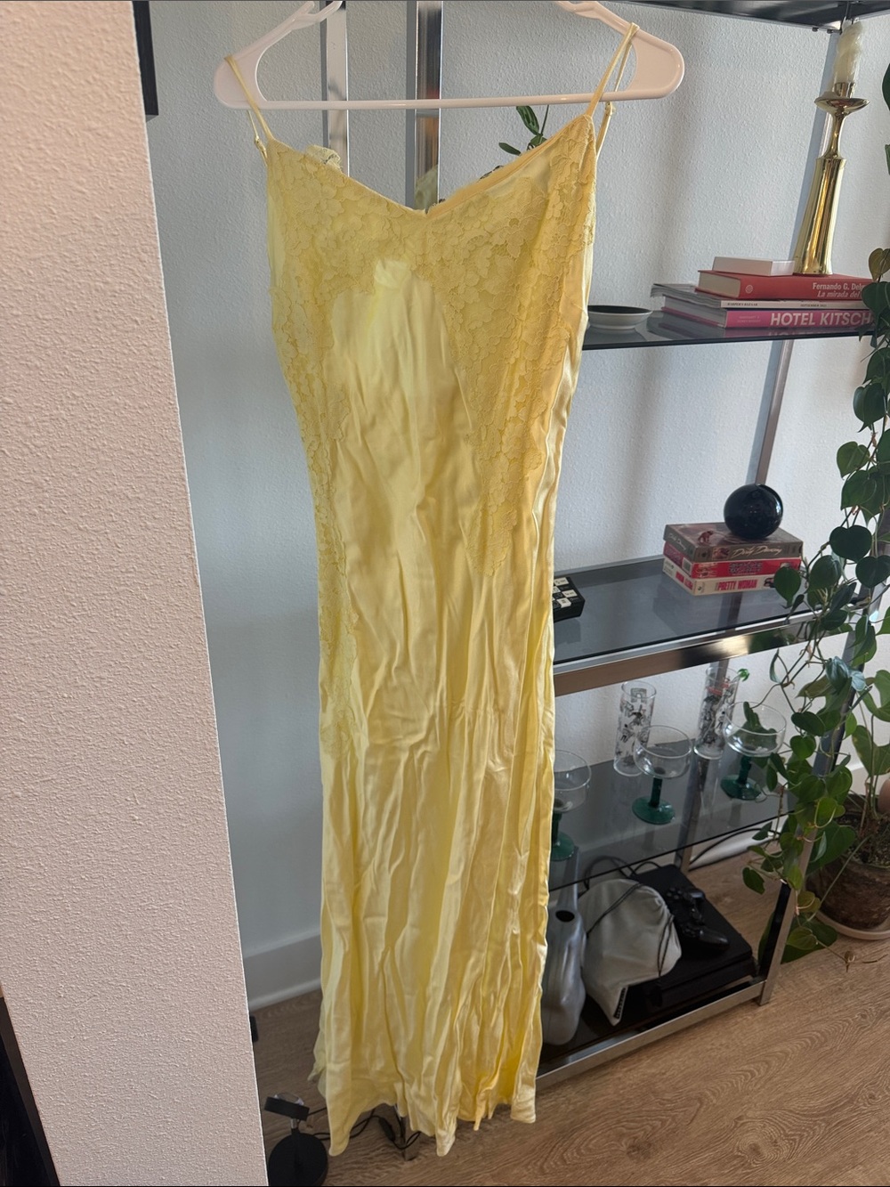Sunshine Yellow Lace-Trim Bardot Slip Dress
